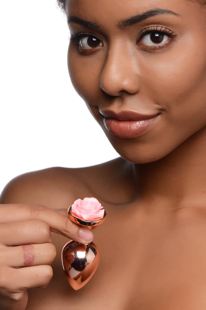 Rose Gold Anal Plug with Pink Flower - Medium Boory Sparks