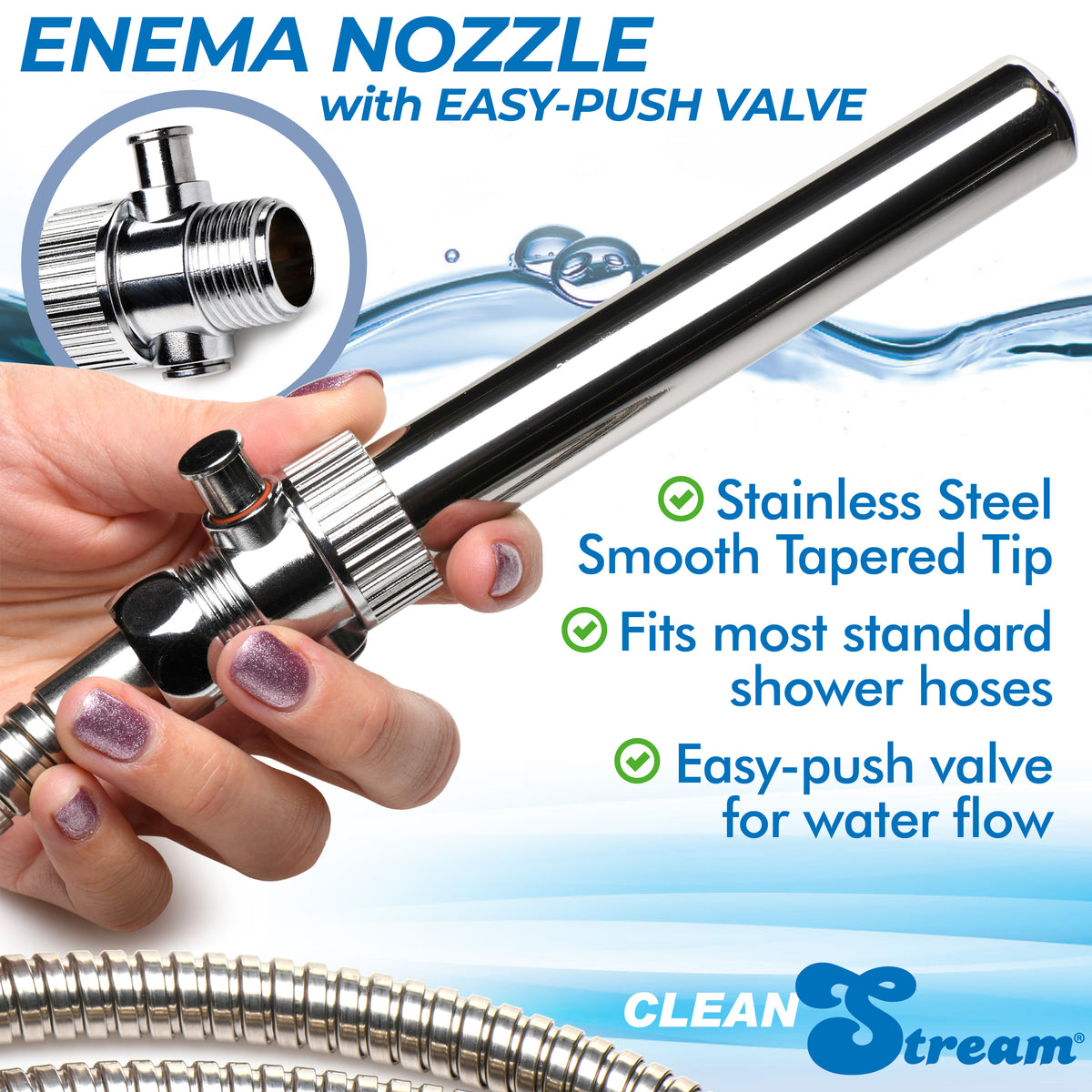Stainless Steel Enema Nozzle with Quick Shut Off Valve