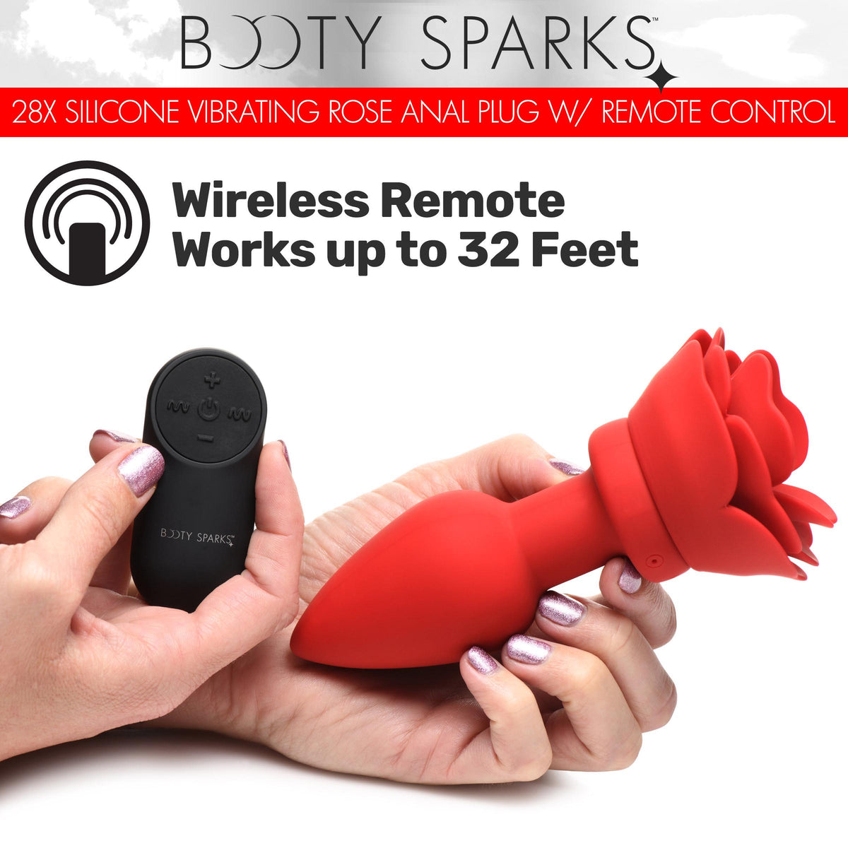 28X Vibrating Silicone Rose Anal Plug with Remote, Large