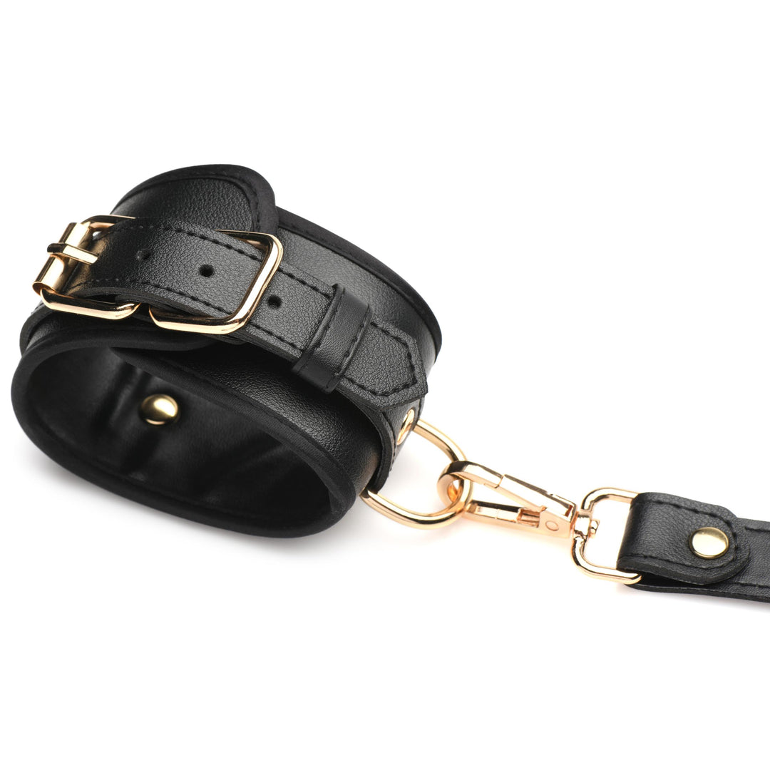 Bondage Thigh Harness with Bows and Wrist Cuffs, Black in M/L