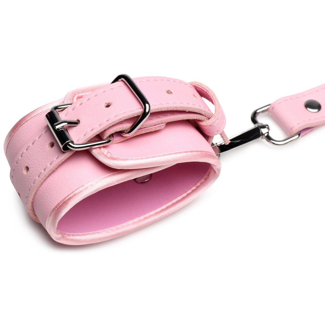 Bondage Thigh Harness with Bows and Wrist Cuffs, Pink in M/L