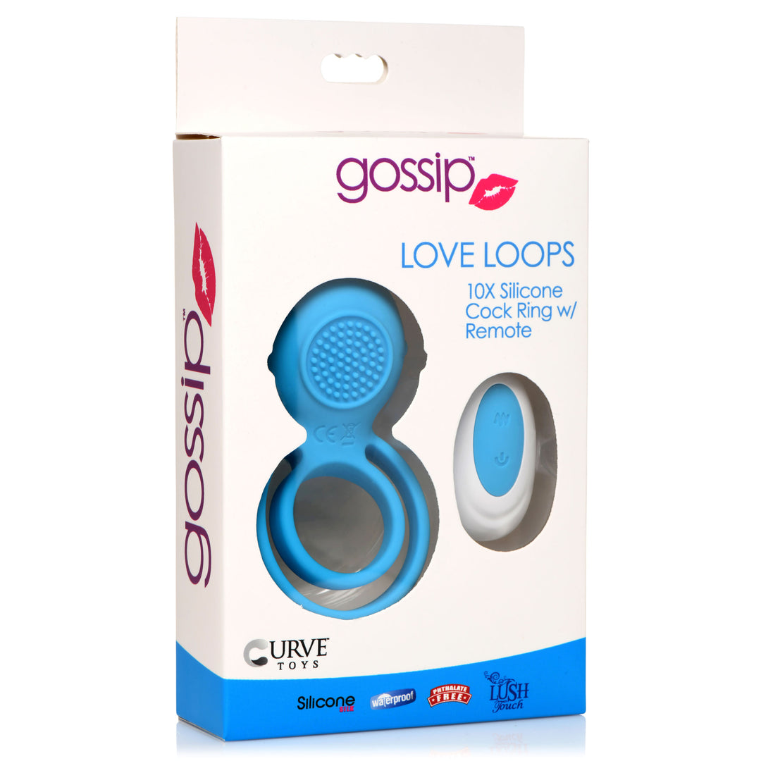 Love Loops 10X Silicone Cock Ring with Remote in Blue