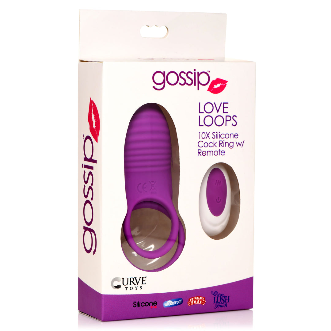 Love Loops 10X Silicone Cock Ring with Remote in Purple