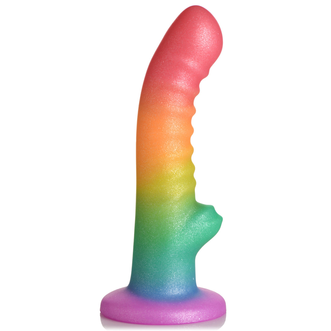 Ribbed Rainbow Silicone Dildo with Suction Cup