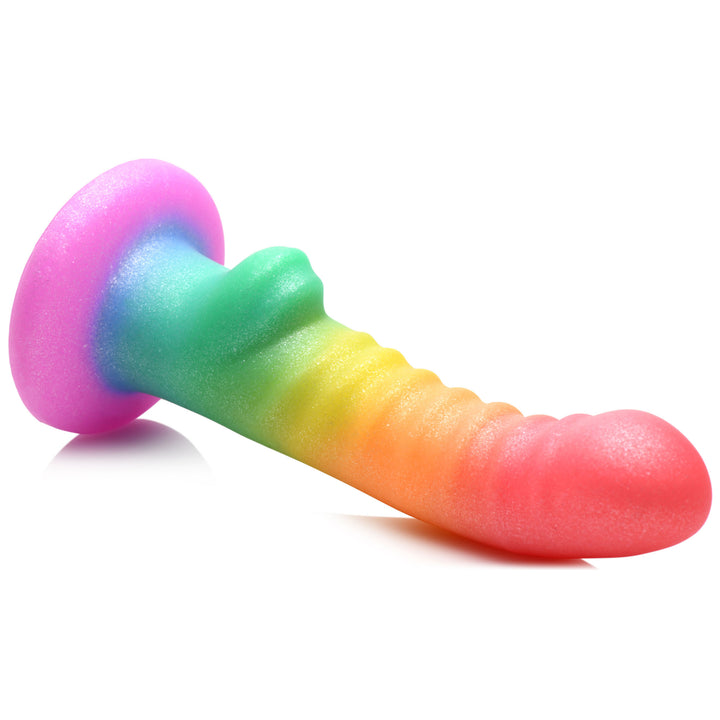 Ribbed Rainbow Silicone Dildo with Suction Cup