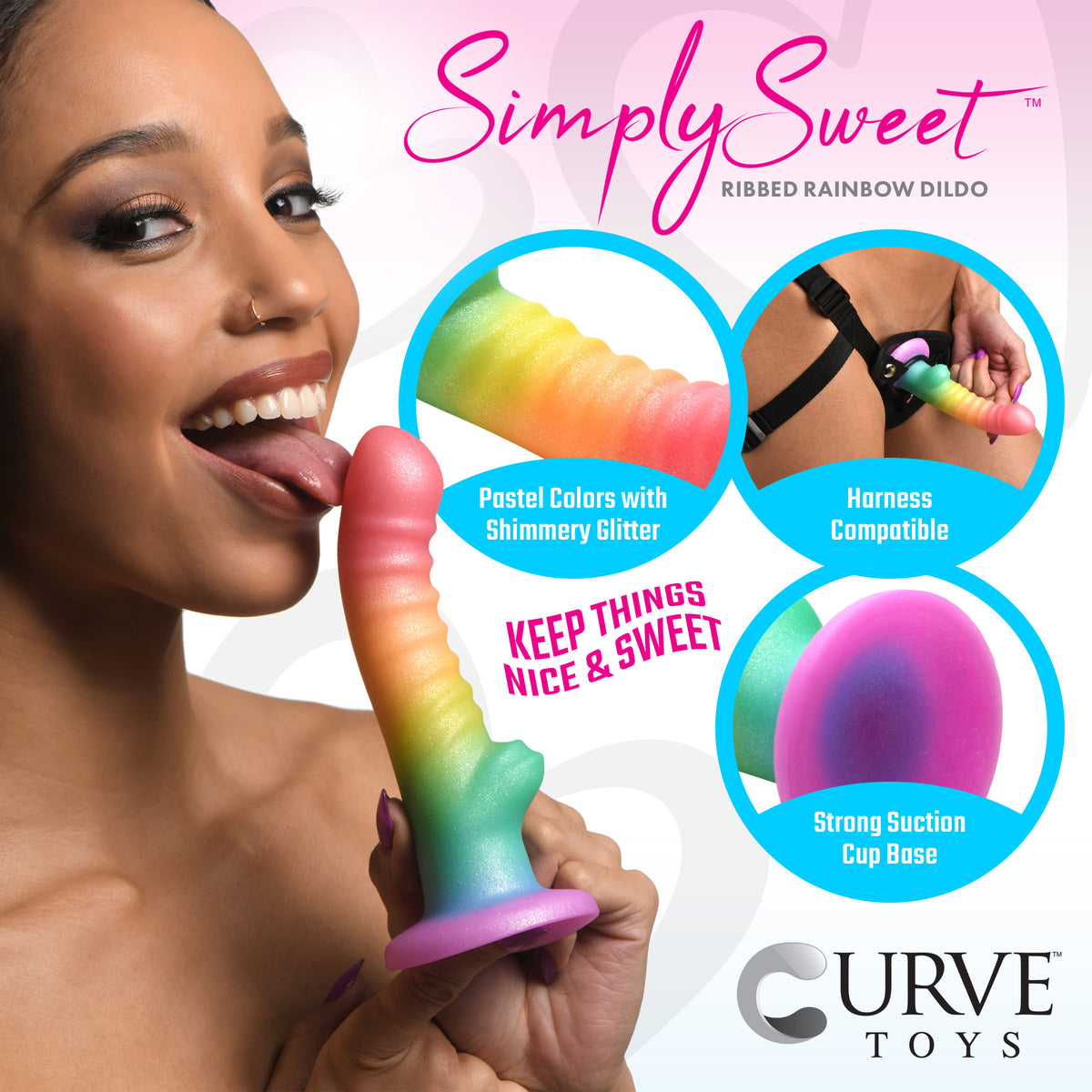Ribbed Rainbow Silicone Dildo with Suction Cup