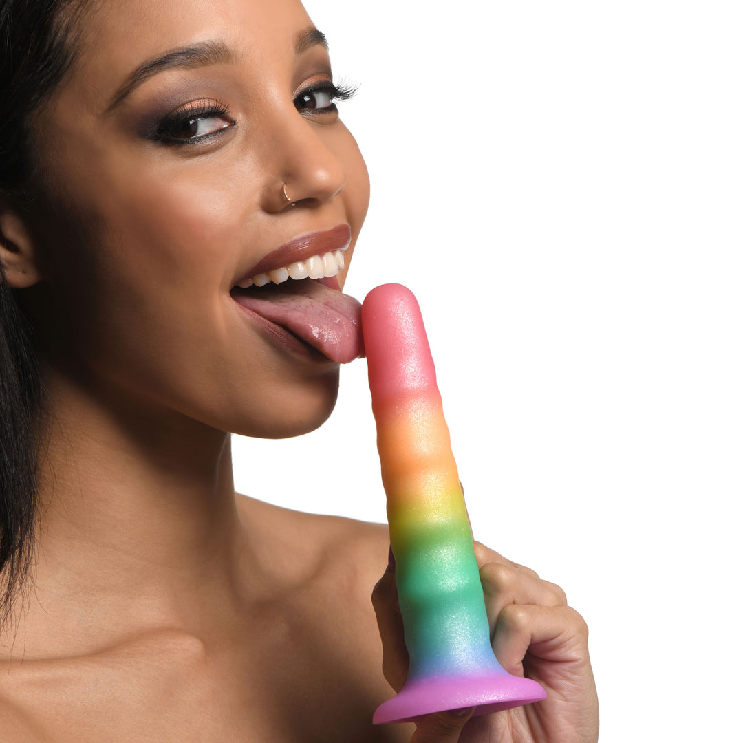 Zigzag Rainbow Silicone Dildo with Suction Cup