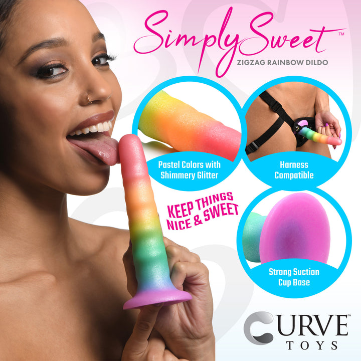 Zigzag Rainbow Silicone Dildo with Suction Cup