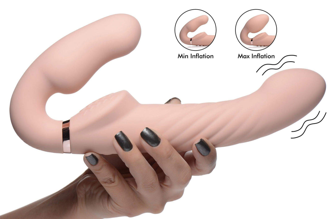 Ergo-Fit Twist Inflatable Vibrating Silicone Strapless Strap-On in Beige