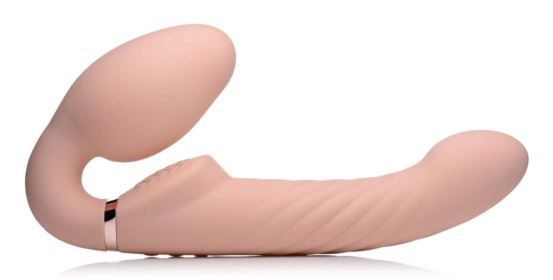 Ergo-Fit Twist Inflatable Vibrating Silicone Strapless Strap-On in Beige