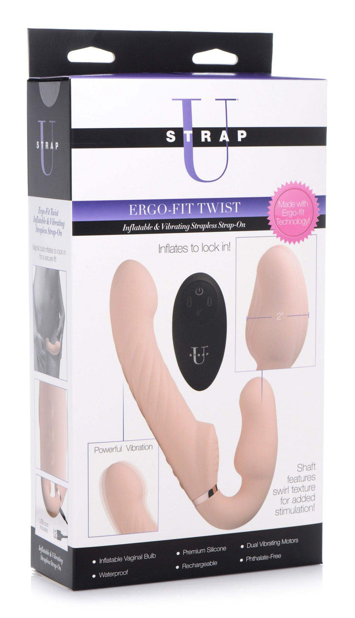 Ergo-Fit Twist Inflatable Vibrating Silicone Strapless Strap-On in Beige