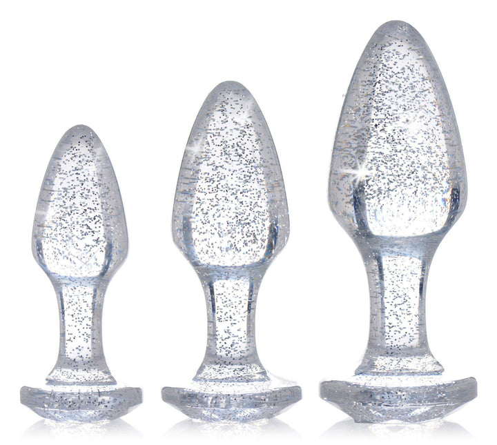 Glitter Gem Anal Plug Set in Silver