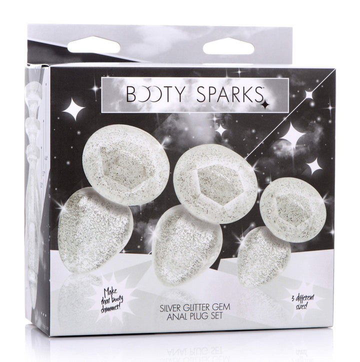 Glitter Gem Anal Plug Set in Silver