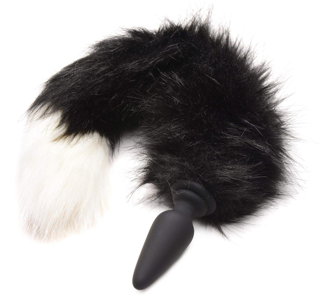 Anal Plug with Interchangeable Fox Tail in Black and White Large