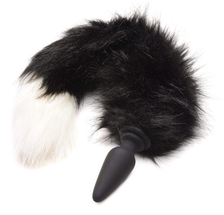 Anal Plug with Interchangeable Fox Tail in Black and White Large