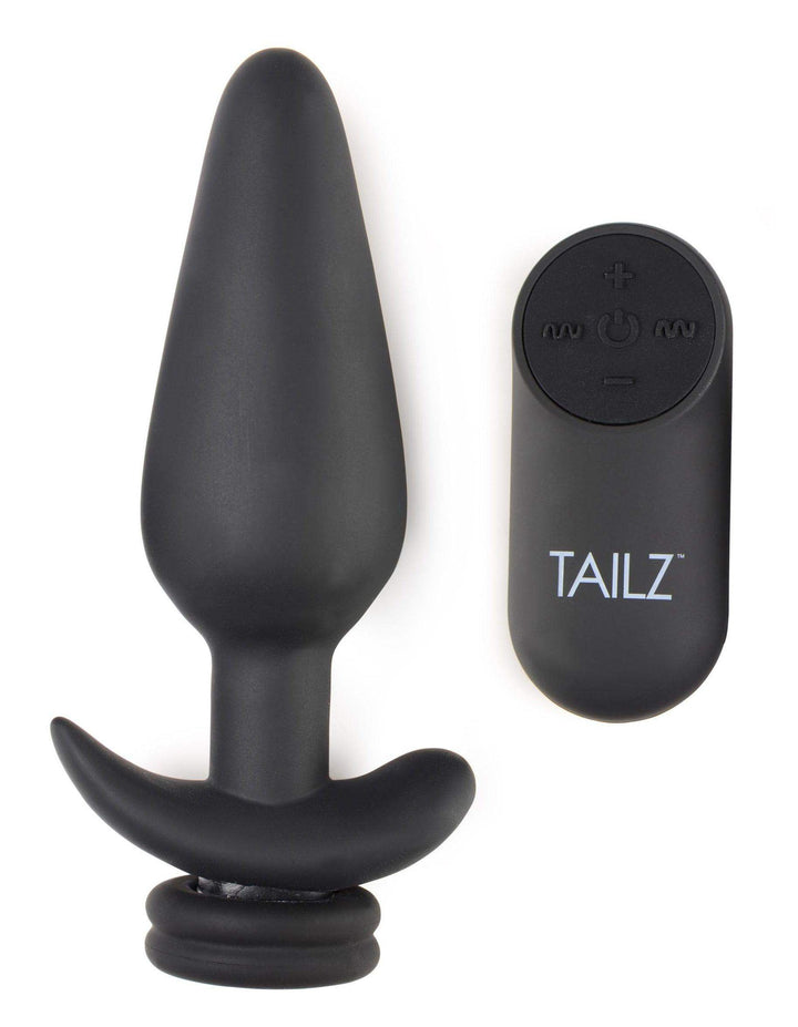 Vibrating Anal Plug with Interchangeable Fox Tail in Black and White Large