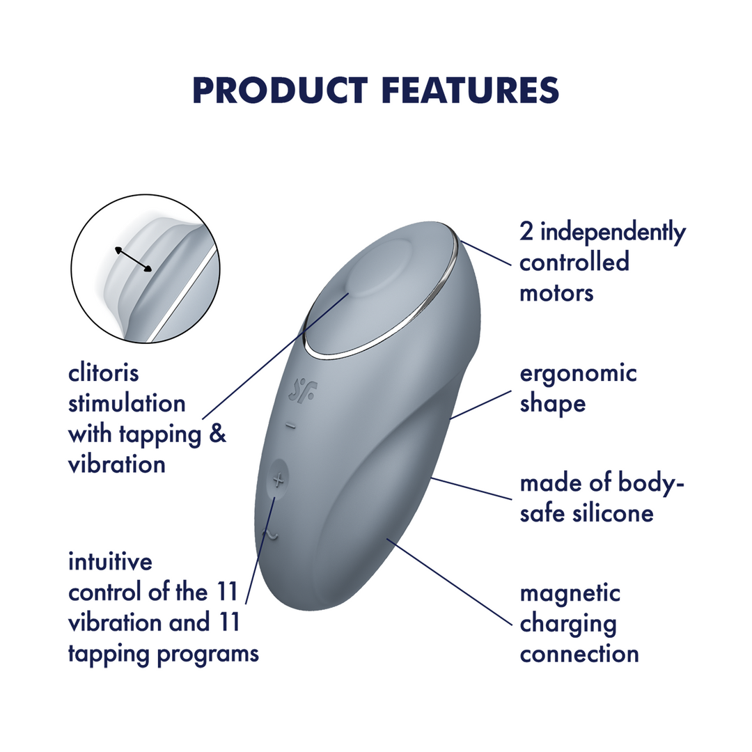 Satisfyer Tap &amp; Climax 1 Tapping Lay-On Clitoral Vibrator in Blue-Grey