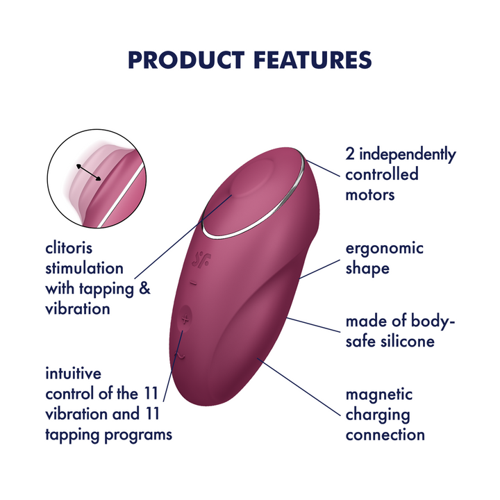 Satisfyer Tap &amp; Climax 1 Tapping Lay-On Clitoral Vibrator in Red