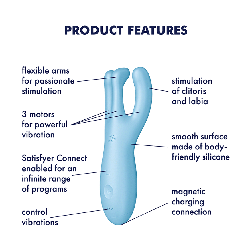 Satisfyer Threesome 4 Connect App Three-Arm Vibrator in Blue