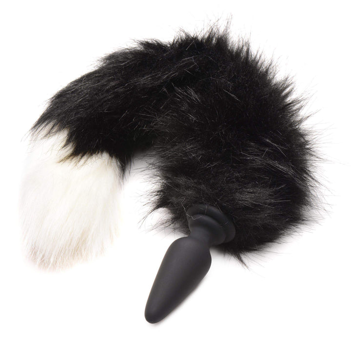 Anal Plug with Interchangeable Fox Tail in Black and White Small