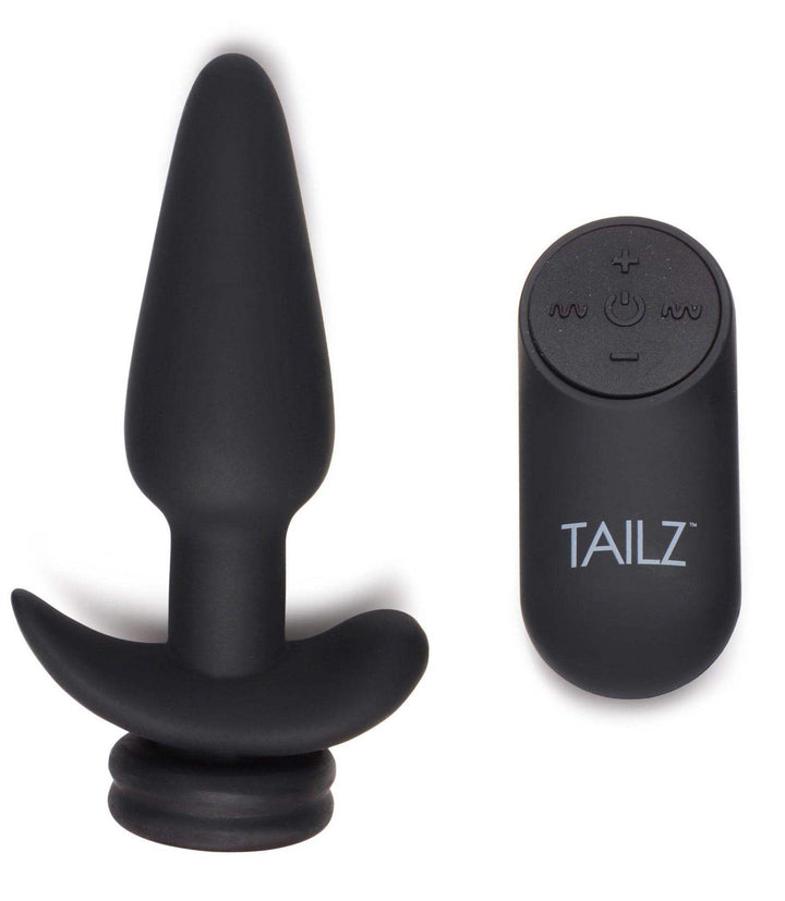 Vibrating Anal Plug with Interchangeable Fox Tail in Black Small