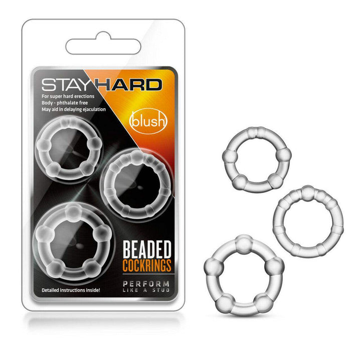 Stay Hard Beaded Cock Rings - 3 Pack in Clear