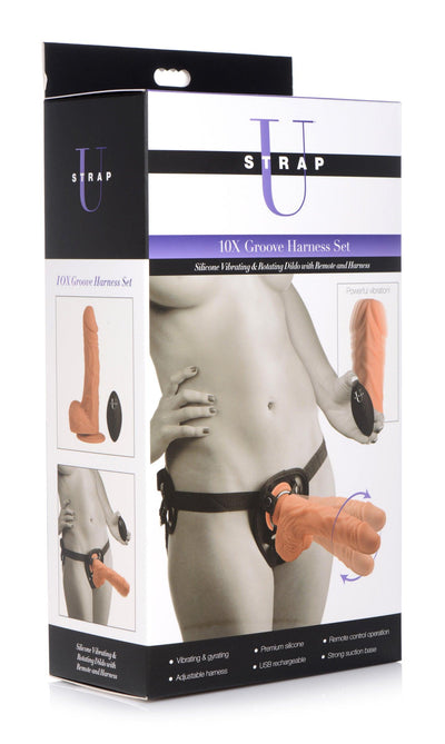 10X Groove Harness with Vibrating and Rotating Silicone Dildo - The Dildo Hub