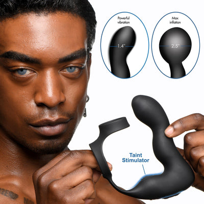 10X Inflatable and Vibrating Prostate Plug with Cock and Ball Ring - The Dildo Hub