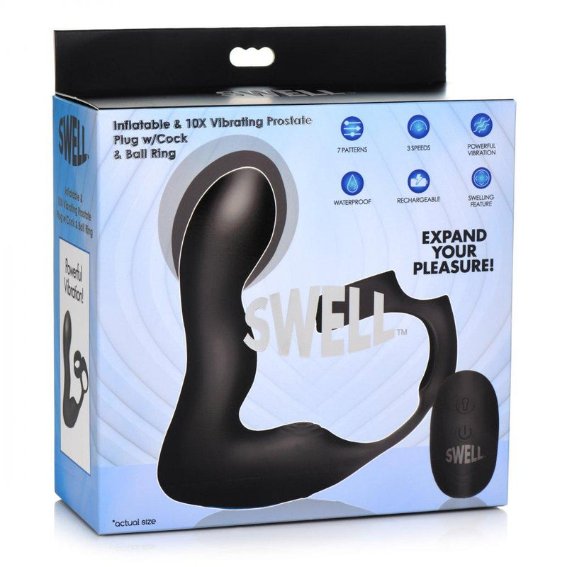 10X Inflatable and Vibrating Prostate Plug with Cock and Ball Ring - The Dildo Hub