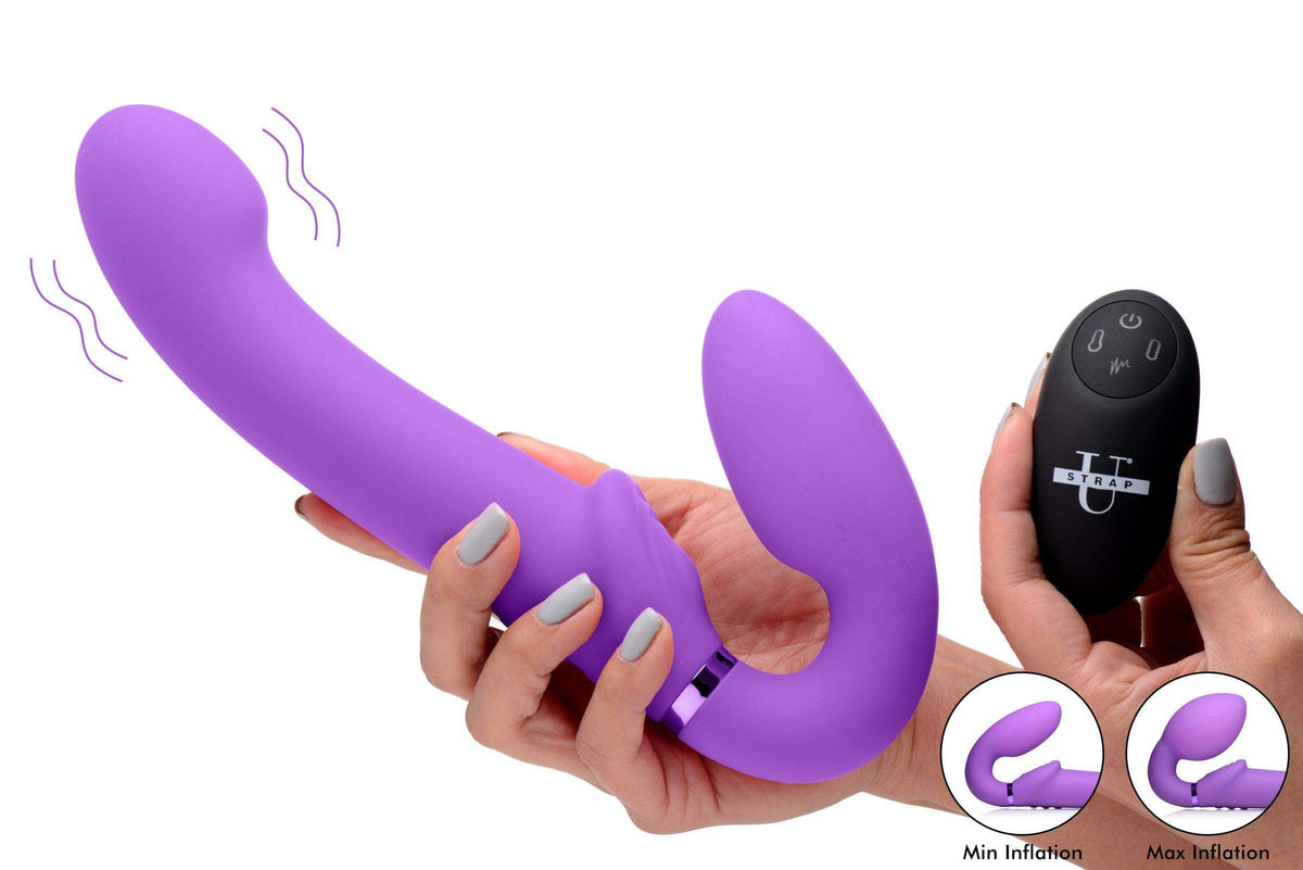 10X Remote Control Ergo-Fit G-Pulse Inflatable and Vibrating Strapless Strap-on - Purple - The Dildo Hub