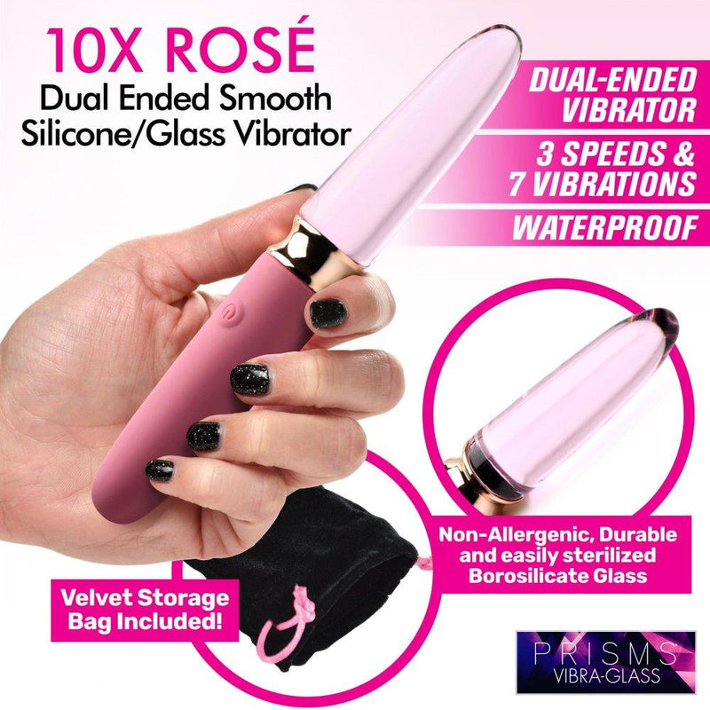 10X Rosé Dual Ended Smooth Silicone and Glass Vibrator - The Dildo Hub