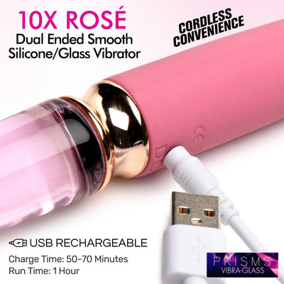 10X Rosé Dual Ended Smooth Silicone and Glass Vibrator - The Dildo Hub