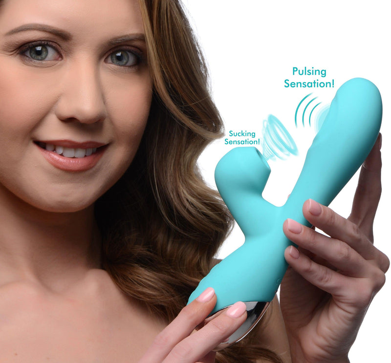 10X Silicone Suction Rabbit Vibrator - Teal - The Dildo Hub