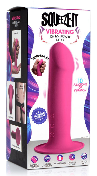 10X Squeezable Vibrating Dildo - Pink - The Dildo Hub