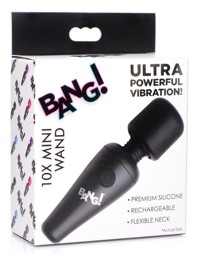 10X Ultra Powerful Silicone Mini Wand Vibrator - Black - The Dildo Hub