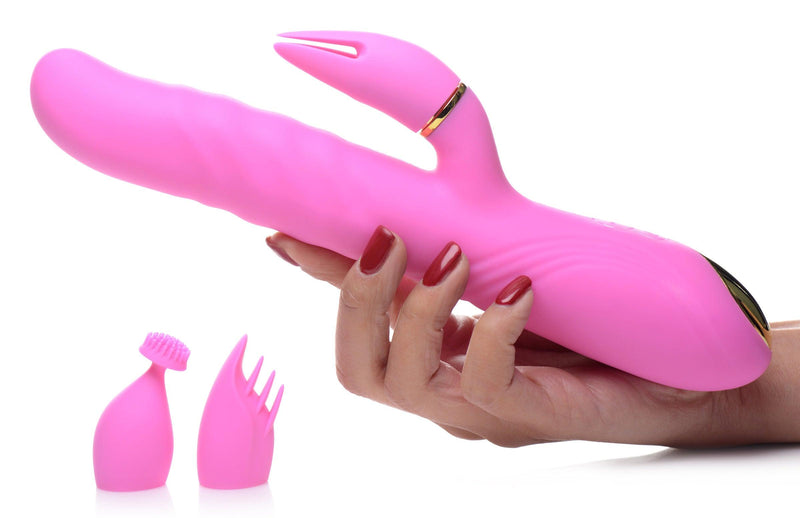 10X Versa-Thrust Vibrating and Thrusting Silicone Rabbit with 3 Attachments - The Dildo Hub