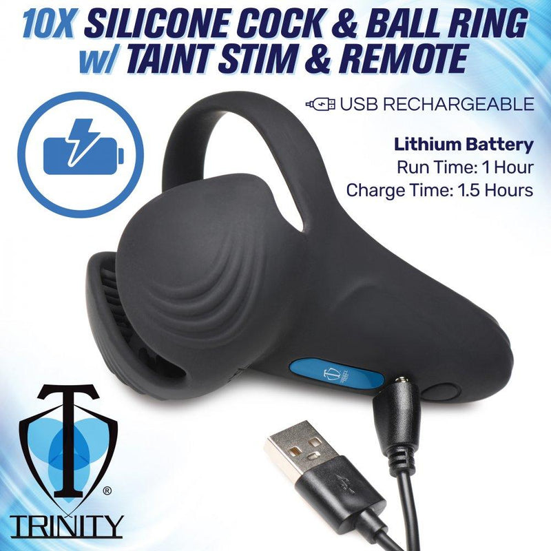 10X Vibrating Silicone Cock Ring with Taint Stim and Remote - The Dildo Hub