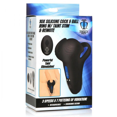 10X Vibrating Silicone Cock Ring with Taint Stim and Remote - The Dildo Hub