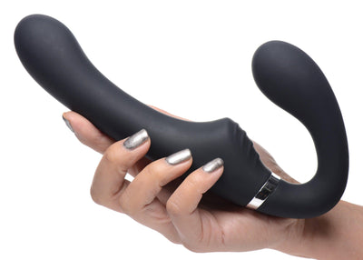 10X Vibrating Silicone Strapless Strap-on - Black - The Dildo Hub