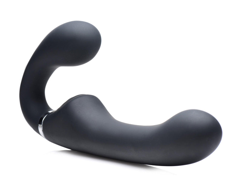 10X Vibrating Silicone Strapless Strap-on - Black - The Dildo Hub