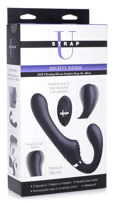 10X Vibrating Silicone Strapless Strap-on - Black - The Dildo Hub