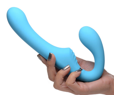 10X Vibrating Silicone Strapless Strap-on - Blue - The Dildo Hub