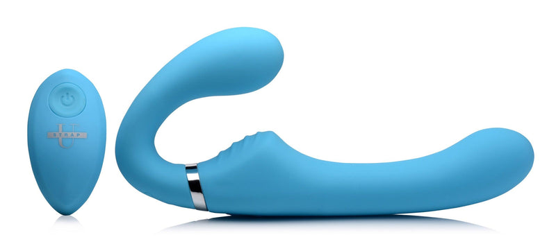 10X Vibrating Silicone Strapless Strap-on - Blue - The Dildo Hub