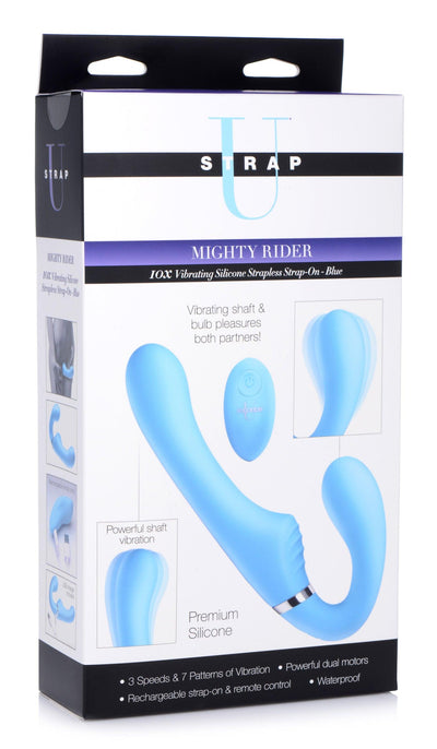 10X Vibrating Silicone Strapless Strap-on - Blue - The Dildo Hub