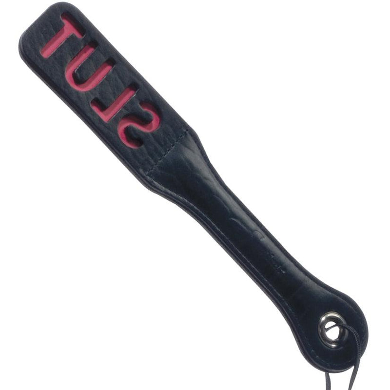 12 Inch Leather Spanking Paddle - Slut | BDSM Accessories - The Dildo Hub