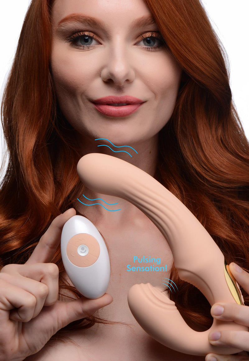 15X U-Pulse Silicone Pulsating and Vibrating Strapless Strap-on with Remote - Blush - The Dildo Hub