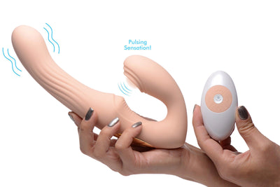 15X U-Pulse Silicone Pulsating and Vibrating Strapless Strap-on with Remote - Blush - The Dildo Hub