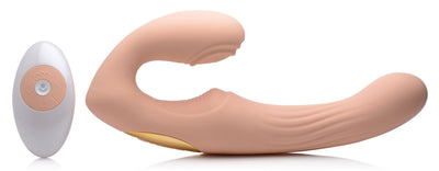 15X U-Pulse Silicone Pulsating and Vibrating Strapless Strap-on with Remote - Blush - The Dildo Hub