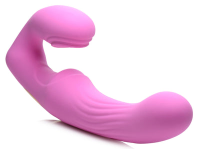 15X U-Pulse Silicone Pulsating and Vibrating Strapless Strap-on with Remote - Pink - The Dildo Hub