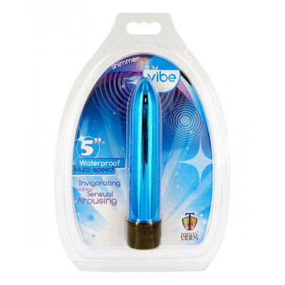 5 Inch Slim Vibe Packaged - Blue - The Dildo Hub